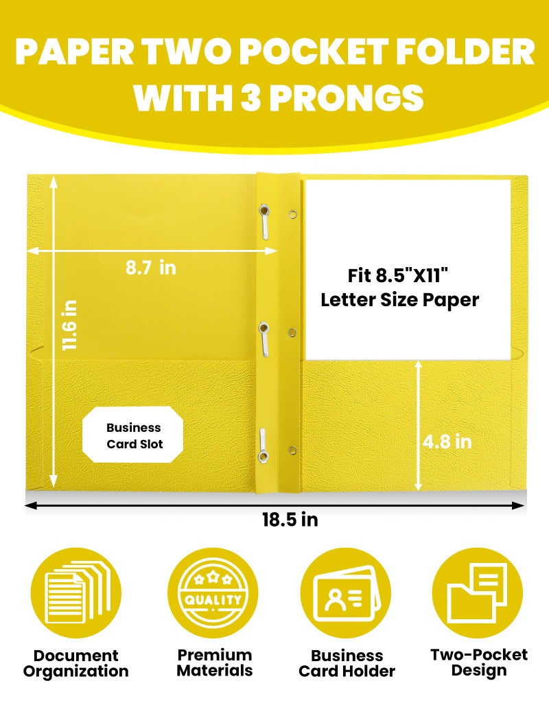 ساني مجلدات SUNEE ذات جيبين ومشابك (عبوة من 25 مجلدًا، لون أصفر)، مجلدات ورقية بجيبين و3 مشابك تناسب ورق بحجم الرسائل، مجلدات بمشابك للمدرسة والمكتب والمنزل والأعمال - Image 2